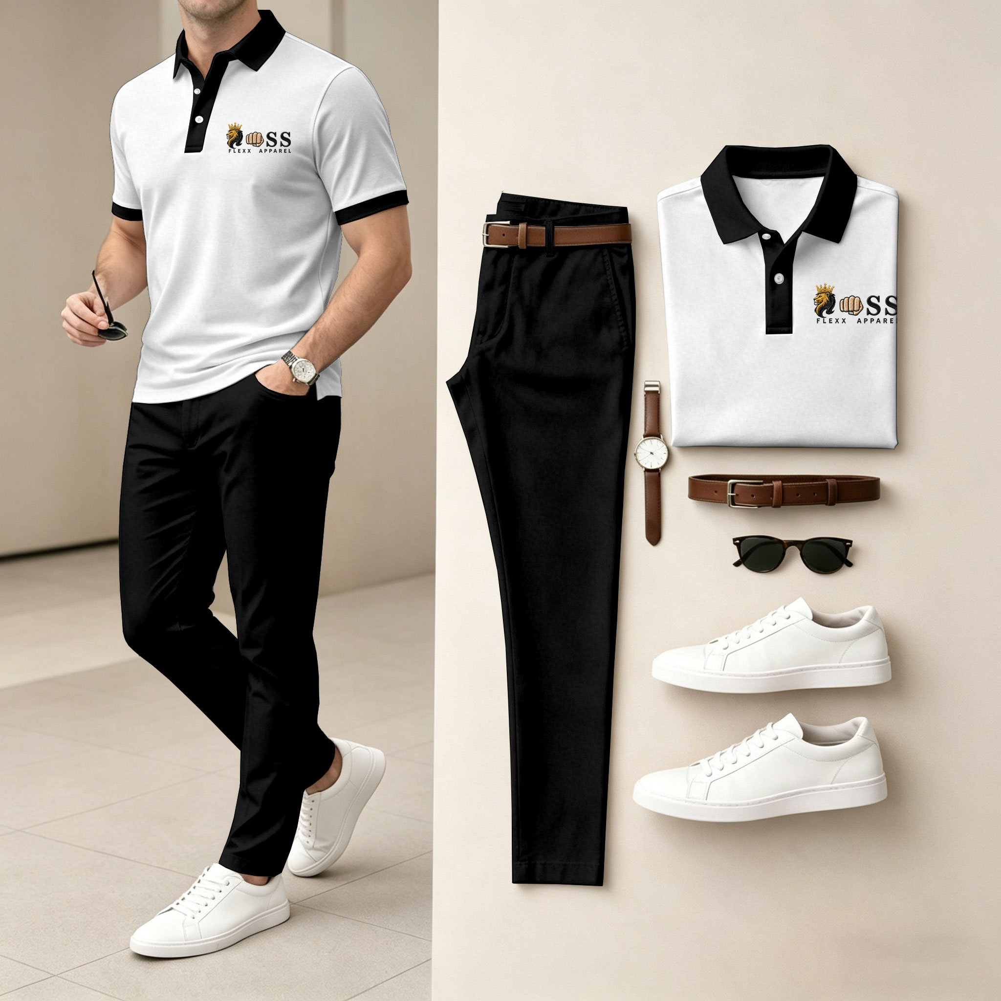para hombre de manga corta camisa polo and pantalón conjunto de dos piezas
