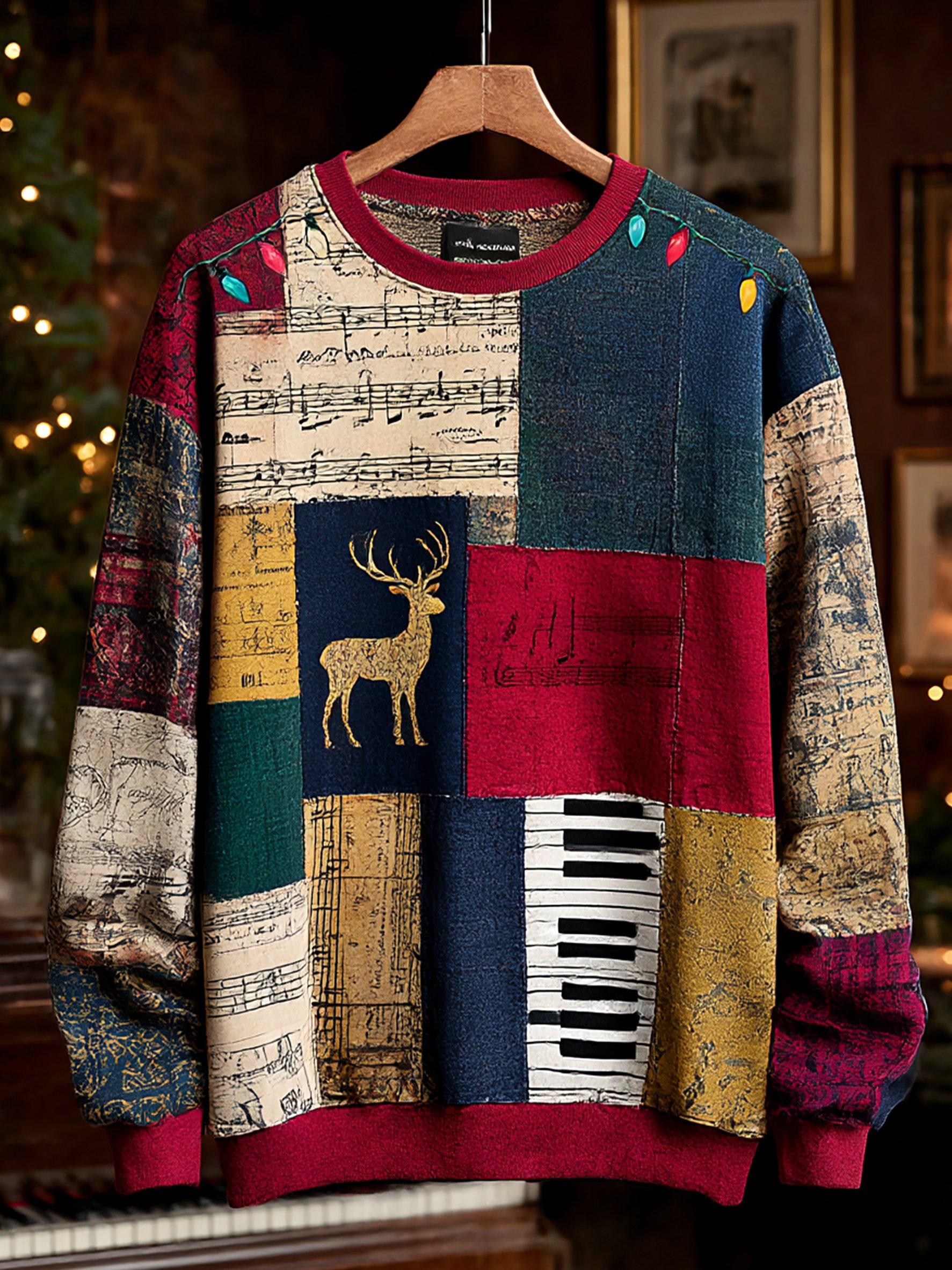 Sudadera retro casual Musical Note Christmas Party Art para hombre