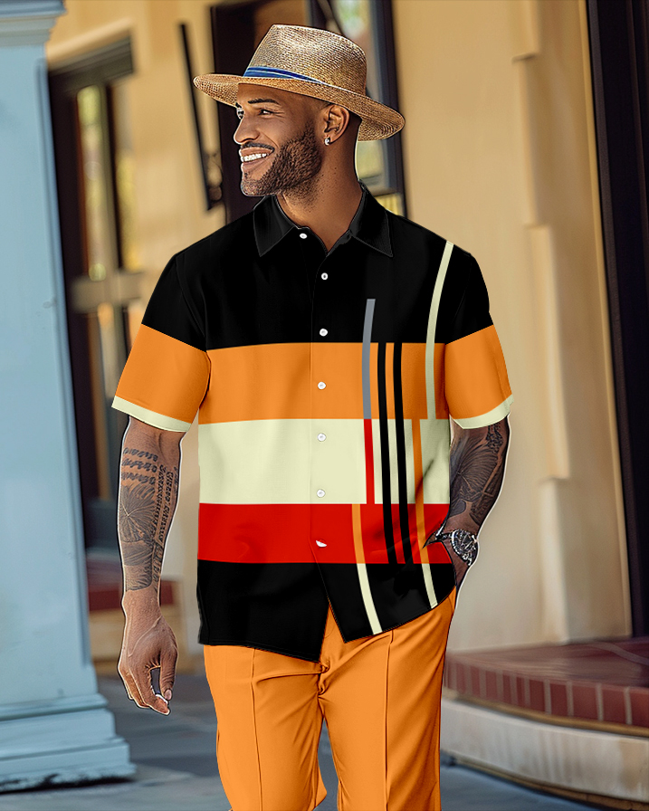 Camisa retro Colorblock de manga corta Walking Suit 1574 para hombre