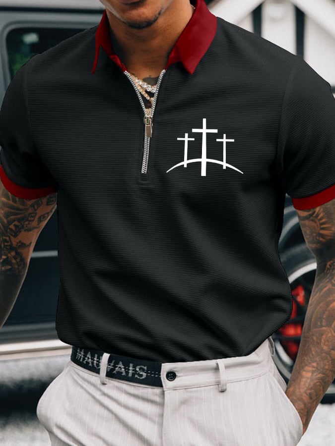 Camisa polo Faith Cross estampado casual para hombre