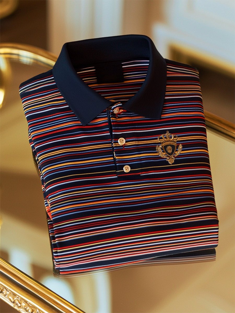 Camisa polo ejecutivo casual a rayas Button de manga corta para hombre