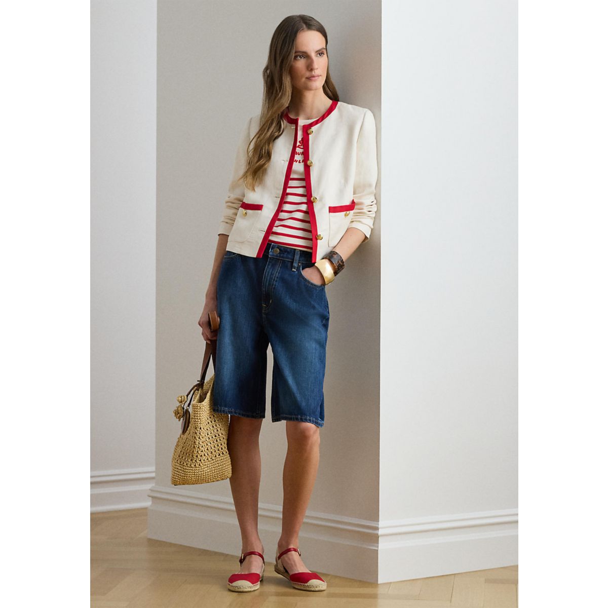 Petite Two-Tone Linen-Blend Twill Blazer - 4