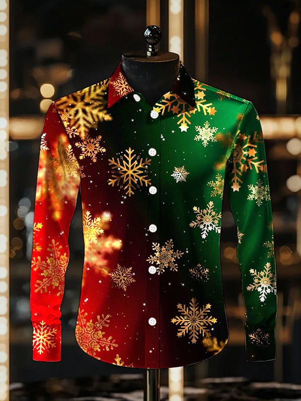 Camisa satén de lujo Christmas de manga larga para hombre