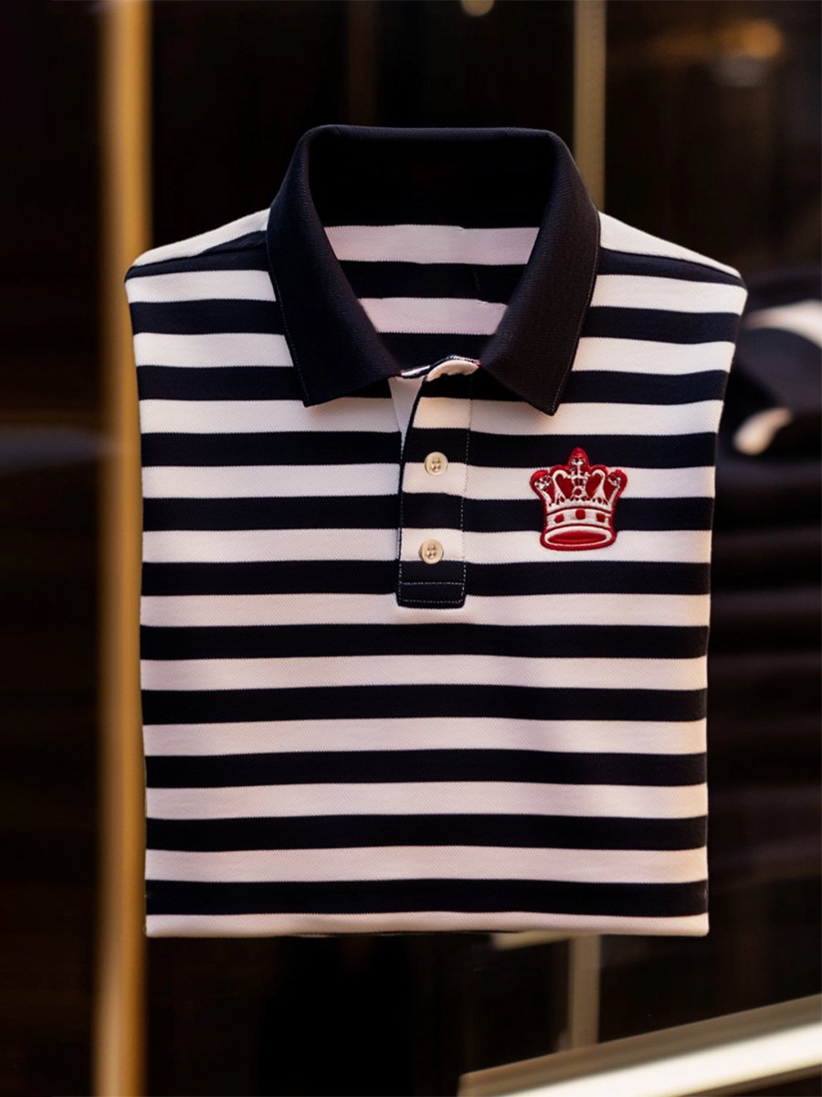 Camisa polo ejecutivo casual a rayas Button de manga corta para hombre