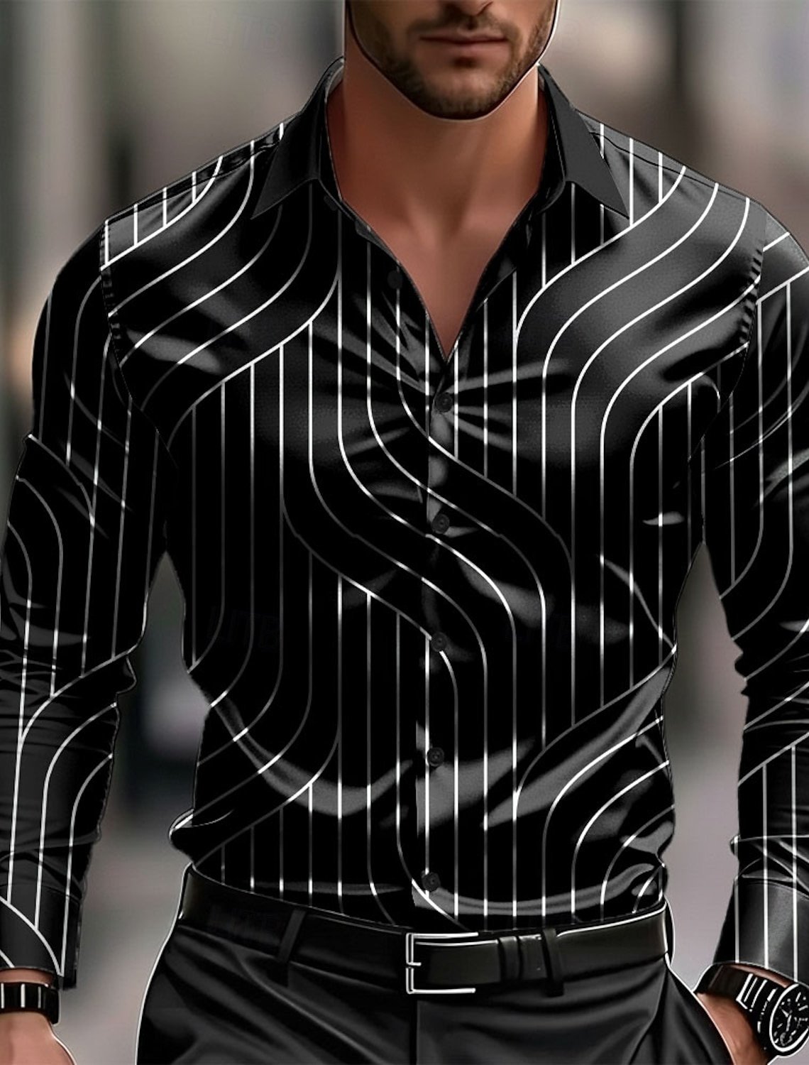 para hombre Geometric Pattern Waves Abstract Arcamiseta para hombre de lujo ejecutivo de manga larga camisa
