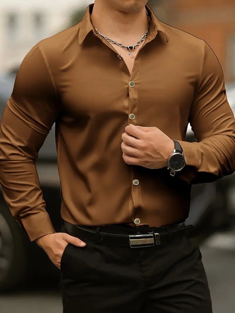 Camisa Street Style ejecutivo casual estampado de manga larga para hombre
