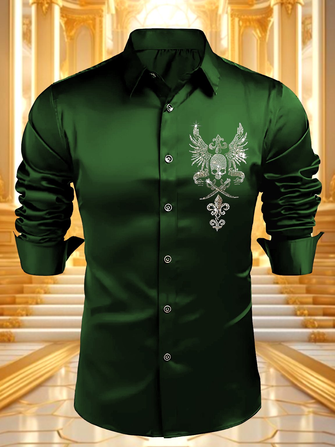 Camisa satén Luxe de manga larga con botones para hombre