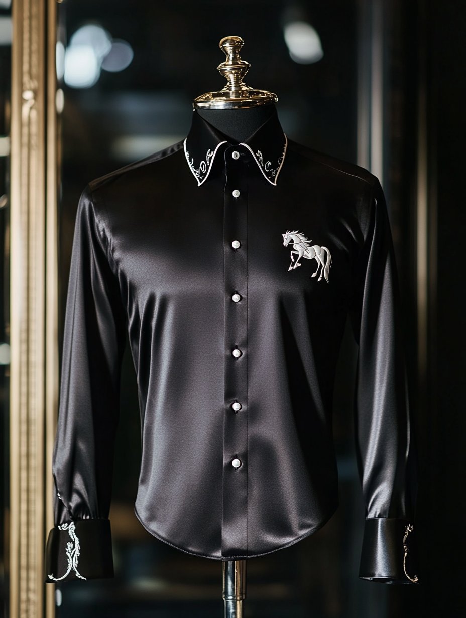Camisa satén de lujo ejecutivo de manga larga para hombre