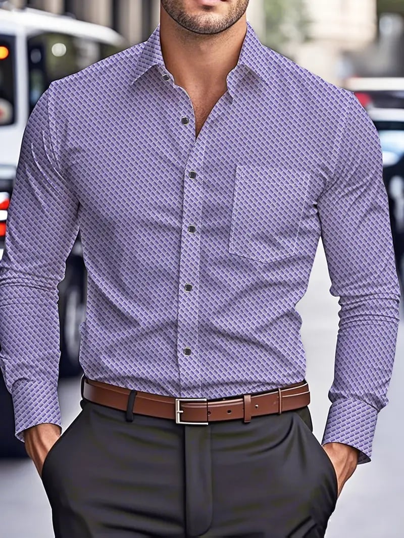 Camisa Street Style ejecutivo casual estampado de manga larga para hombre