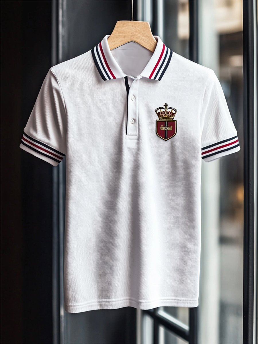 Camisa polo ejecutivo rayas con botones de manga corta para hombre