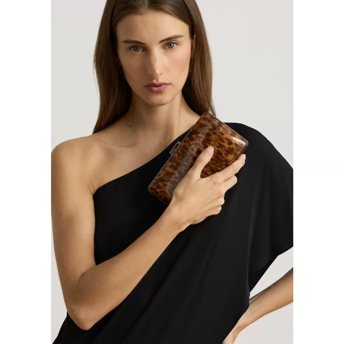 Tortoiseshell Patent Small Franki Clutch - 1
