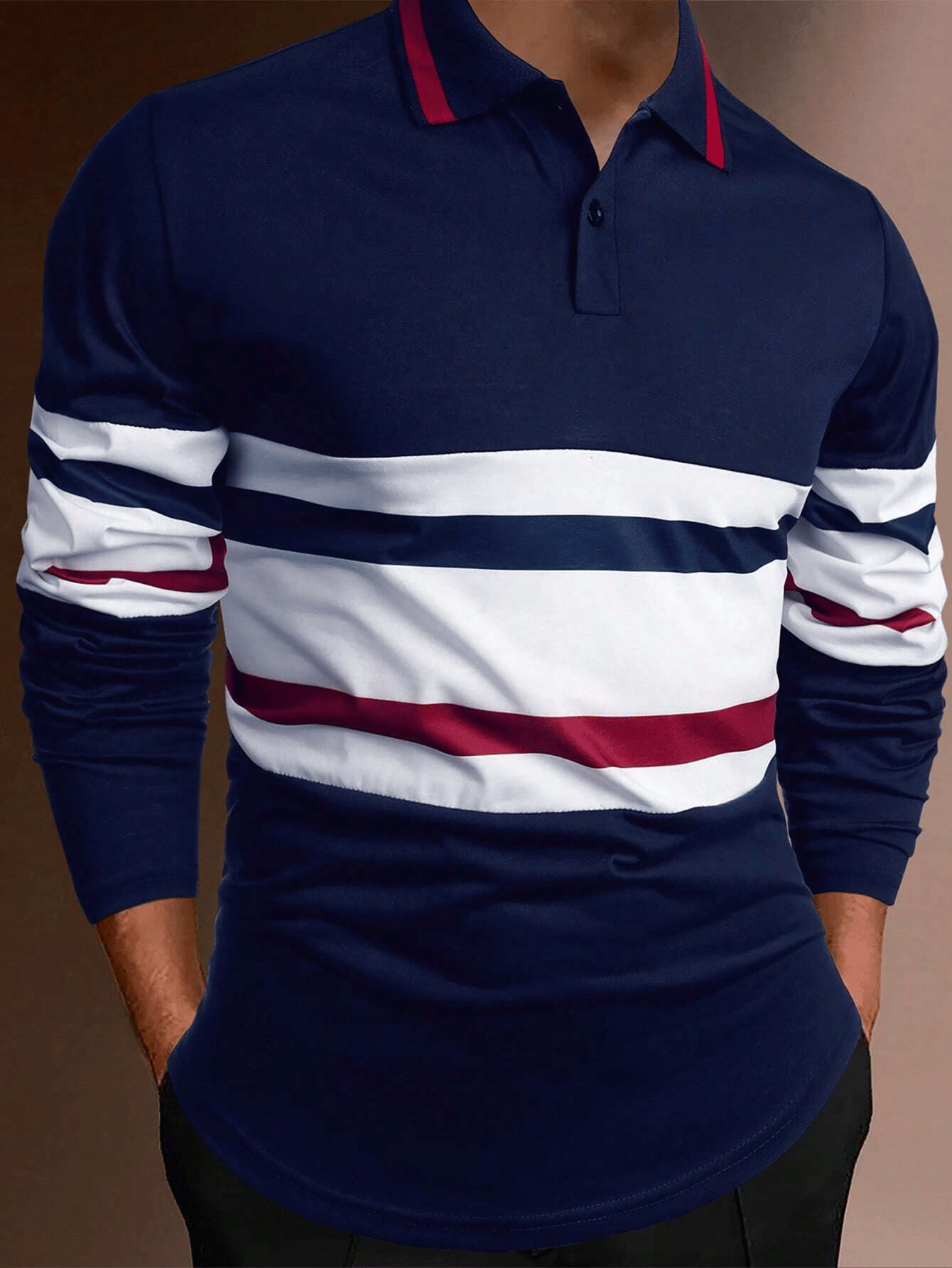 Ejecutivo casual a rayas con botones Polo para hombre