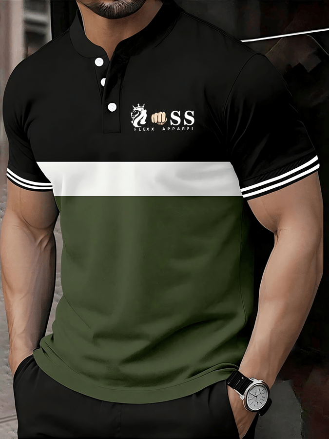 Camiseta ejecutivo Style Lettering estampado Henley cuello para hombre