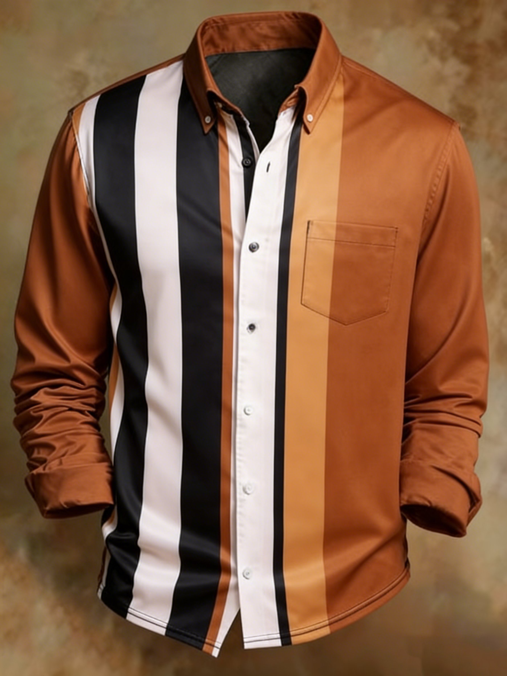 Camisa retro Abstract Art estampado Orange a rayas diseño ejecutivo Style para hombre