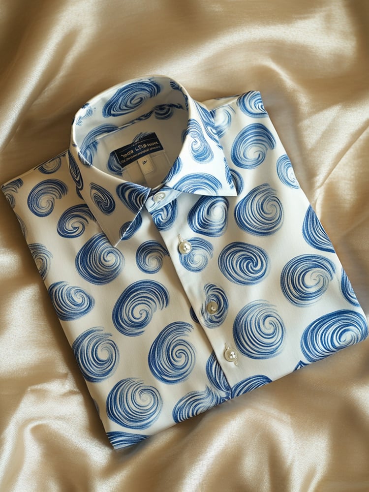Camisa satén Luxe estampado de manga corta Button para hombre