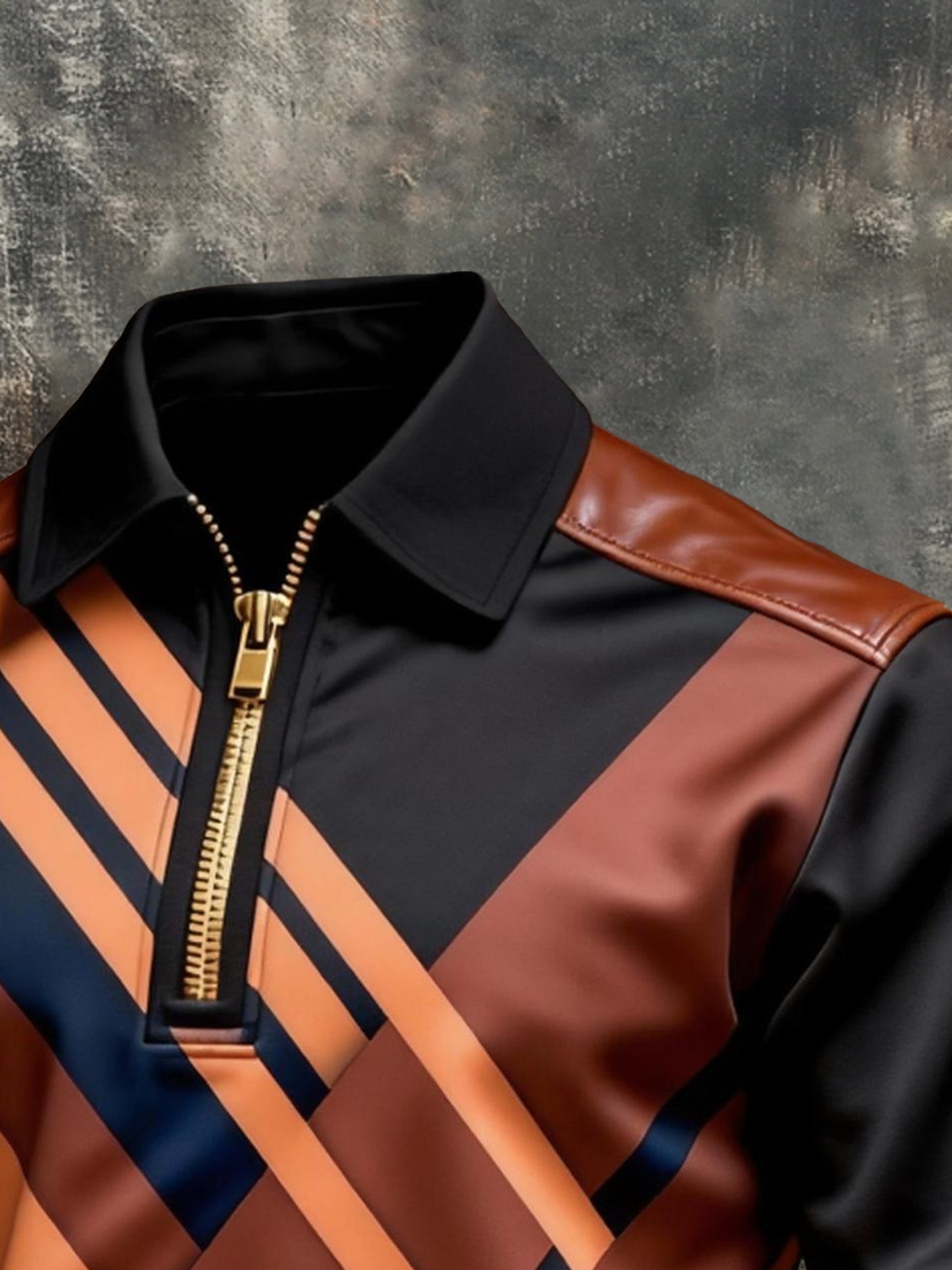 Sudadera vintage Color-Block estampado con cierre con gorrasucha para hombre