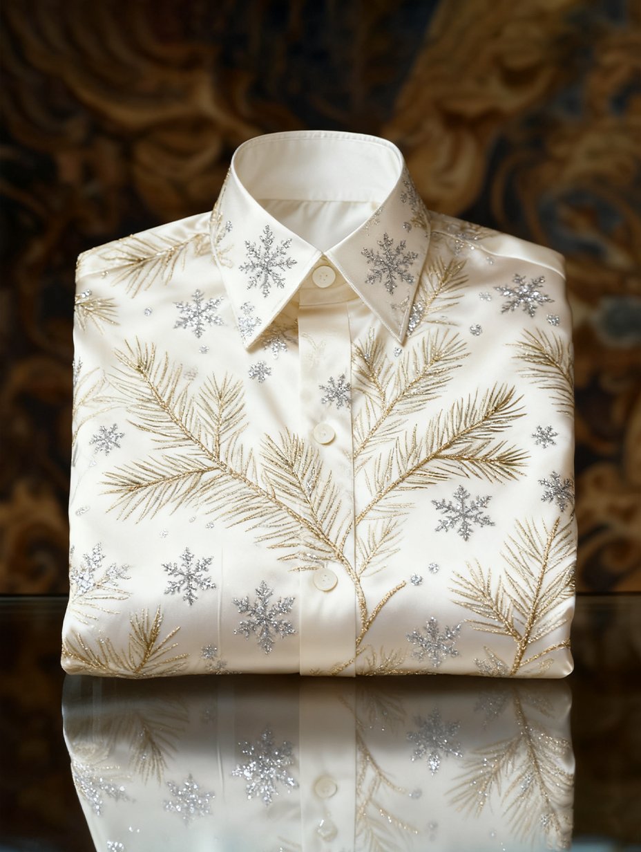 Camisa Christmas de manga larga con botones para hombre
