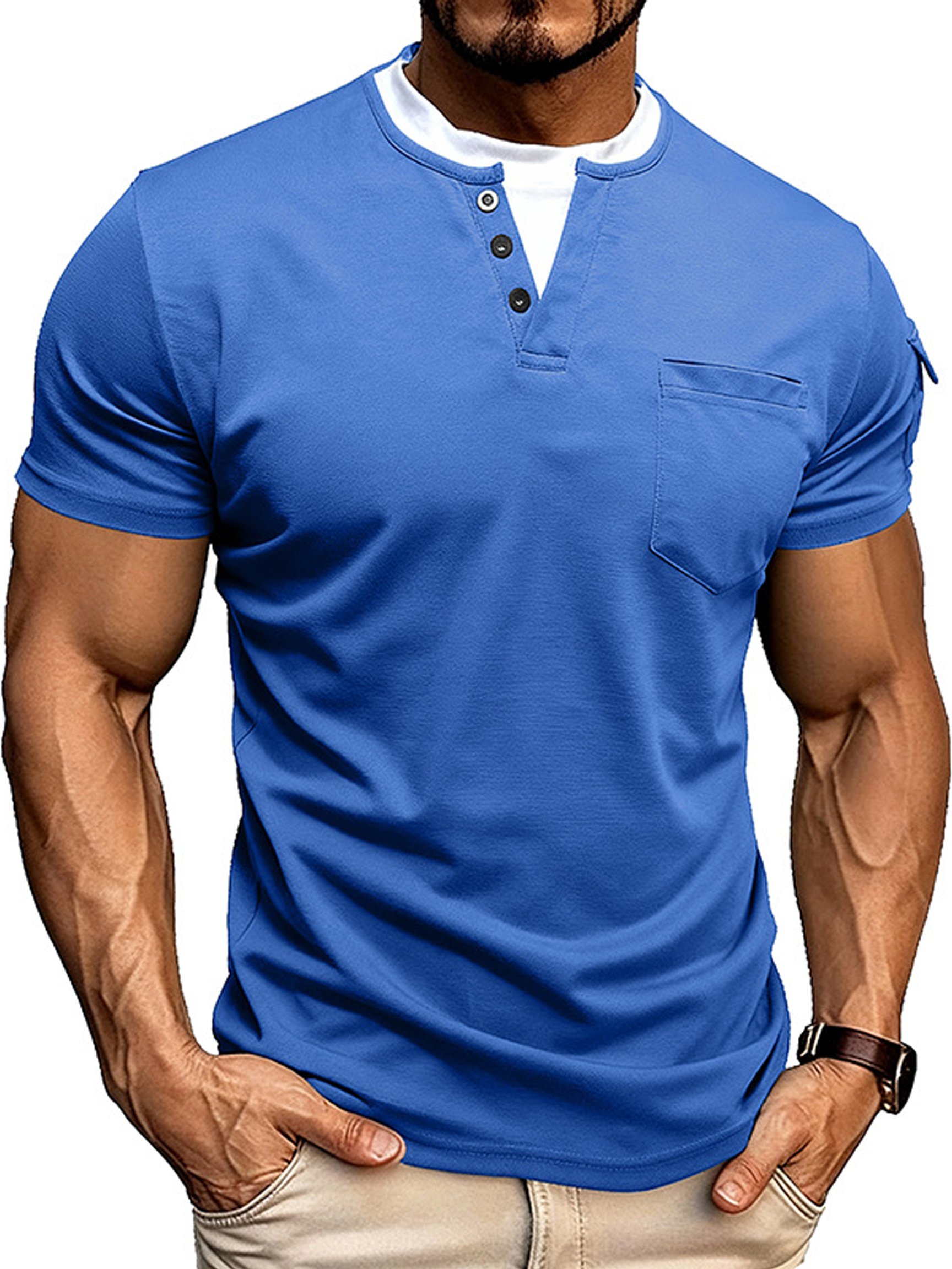 Camiseta vintage-Style Double-Layered cuello redondo de manga corta para hombre