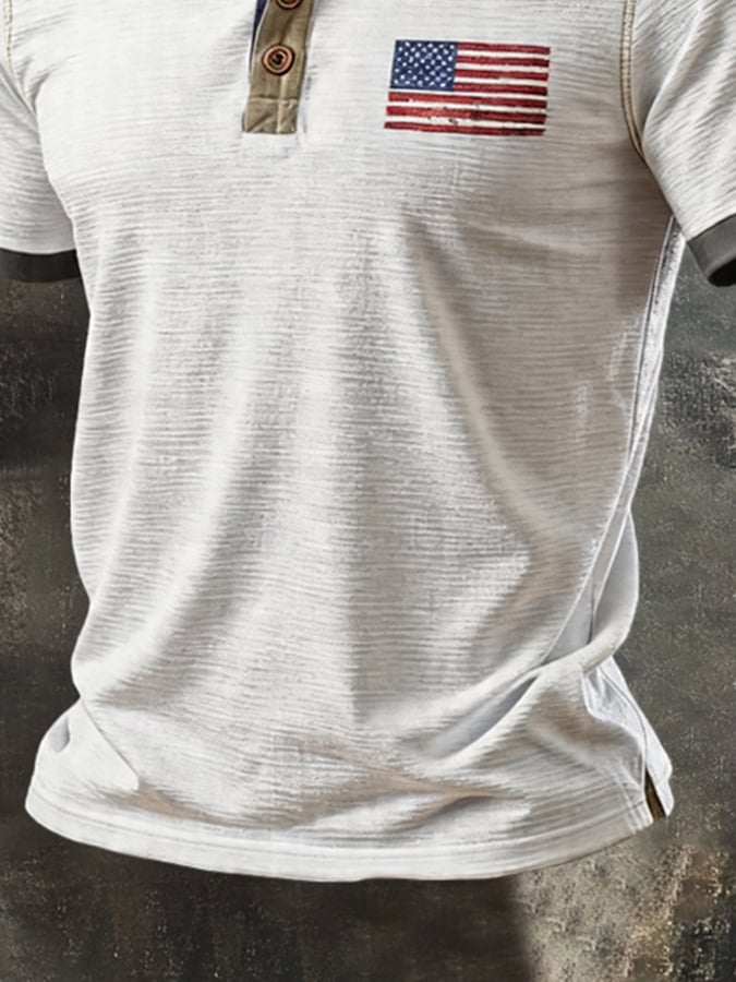 Camisa polo retro Patriotic Color-Block de manga corta para hombre