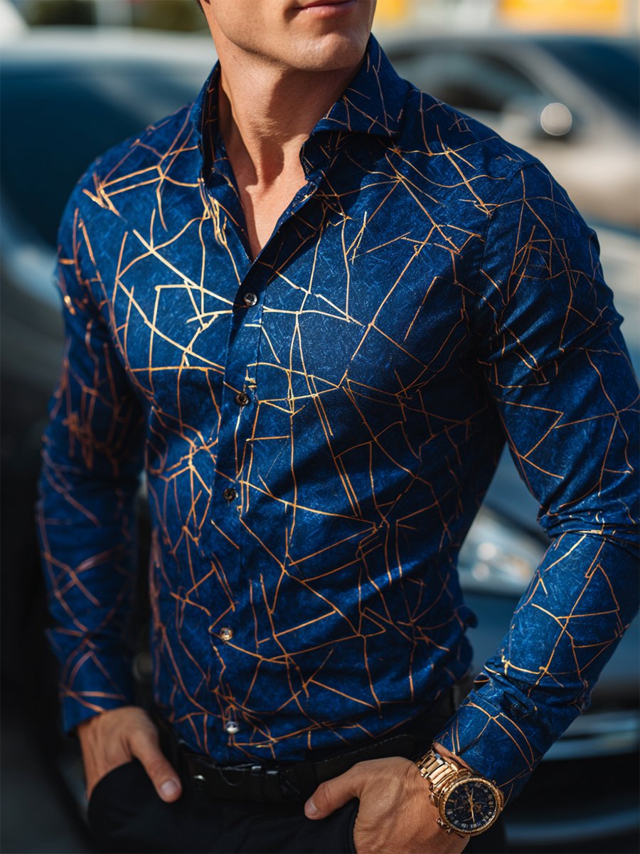Camisa retro casual ejecutivo de manga larga para hombre