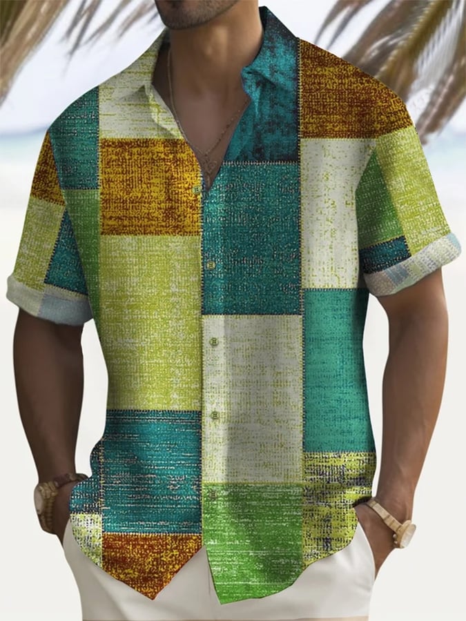 Camisa Trendy estampado Lapel de manga corta