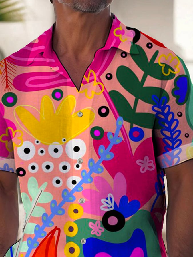 Camisa de moda casual Art estampado de manga corta para hombre