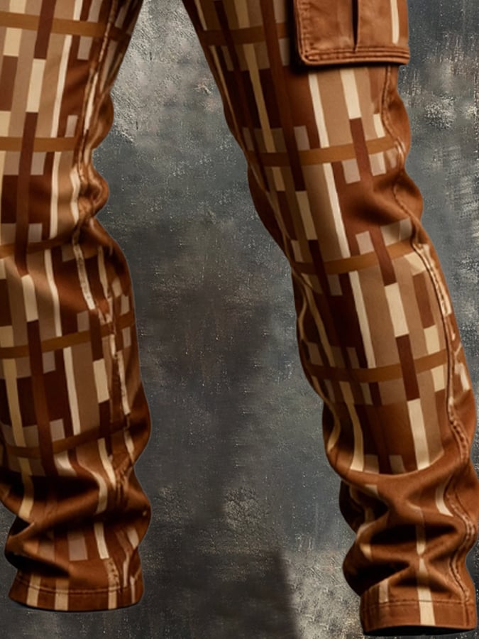 Pantalón retro en bloques de color desgastado bolsillo Cargo para hombre