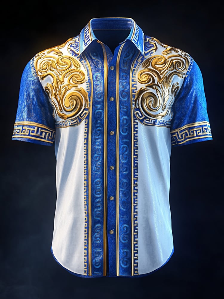 Camisa satén Luxe estampado de manga corta Button para hombre