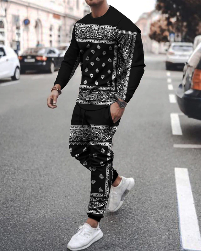 Casual cashew color matching de manga larga sports set 007 para hombre