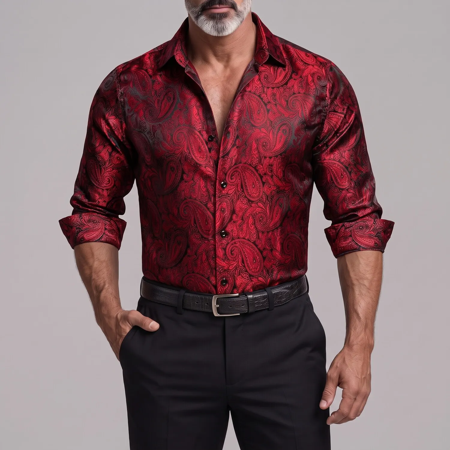 para hombre vintage Paisley floral Print Button Up de corte entallado de manga larga camisa