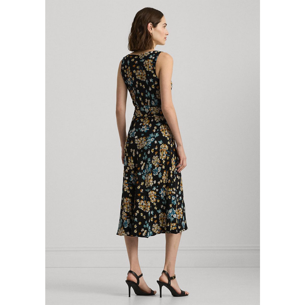 Women's Floral Belted Crepe Sleeveless Dress - 2