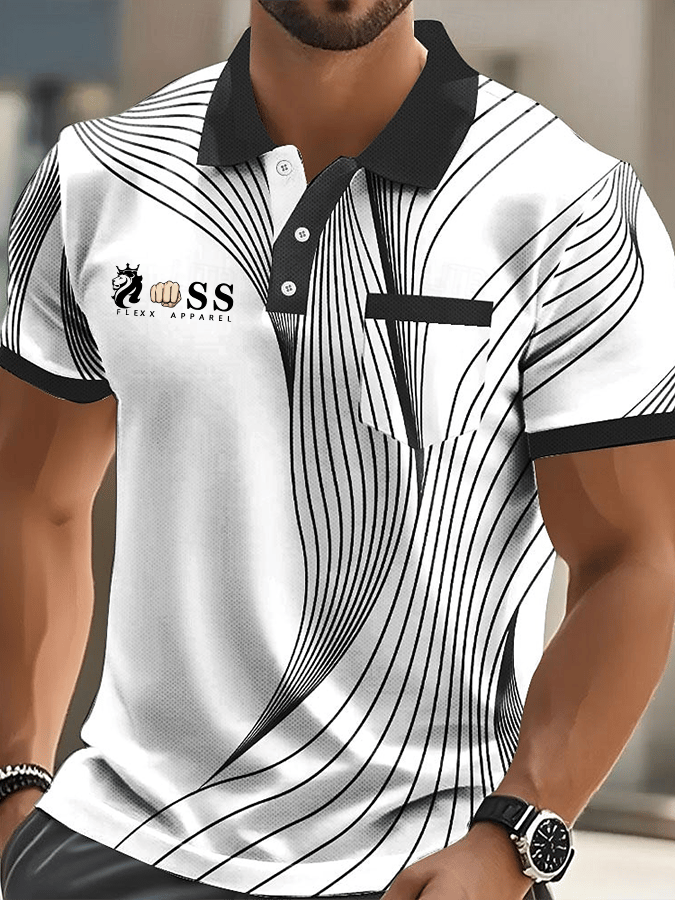 Camisa polo elegantee Letter estampado casual (With bolsillos) para hombre