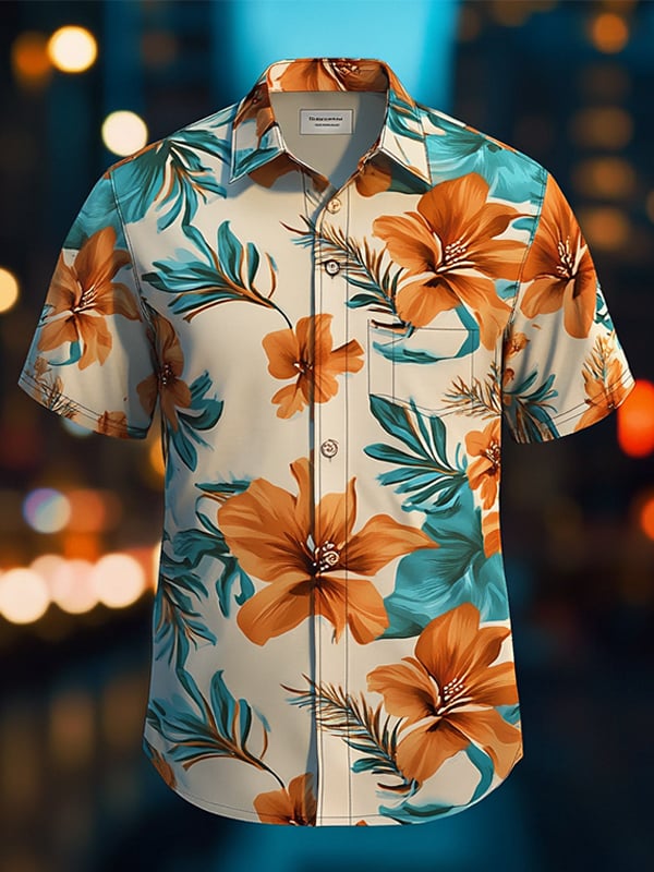 Camisa Beach Vacation floral de manga corta para hombre