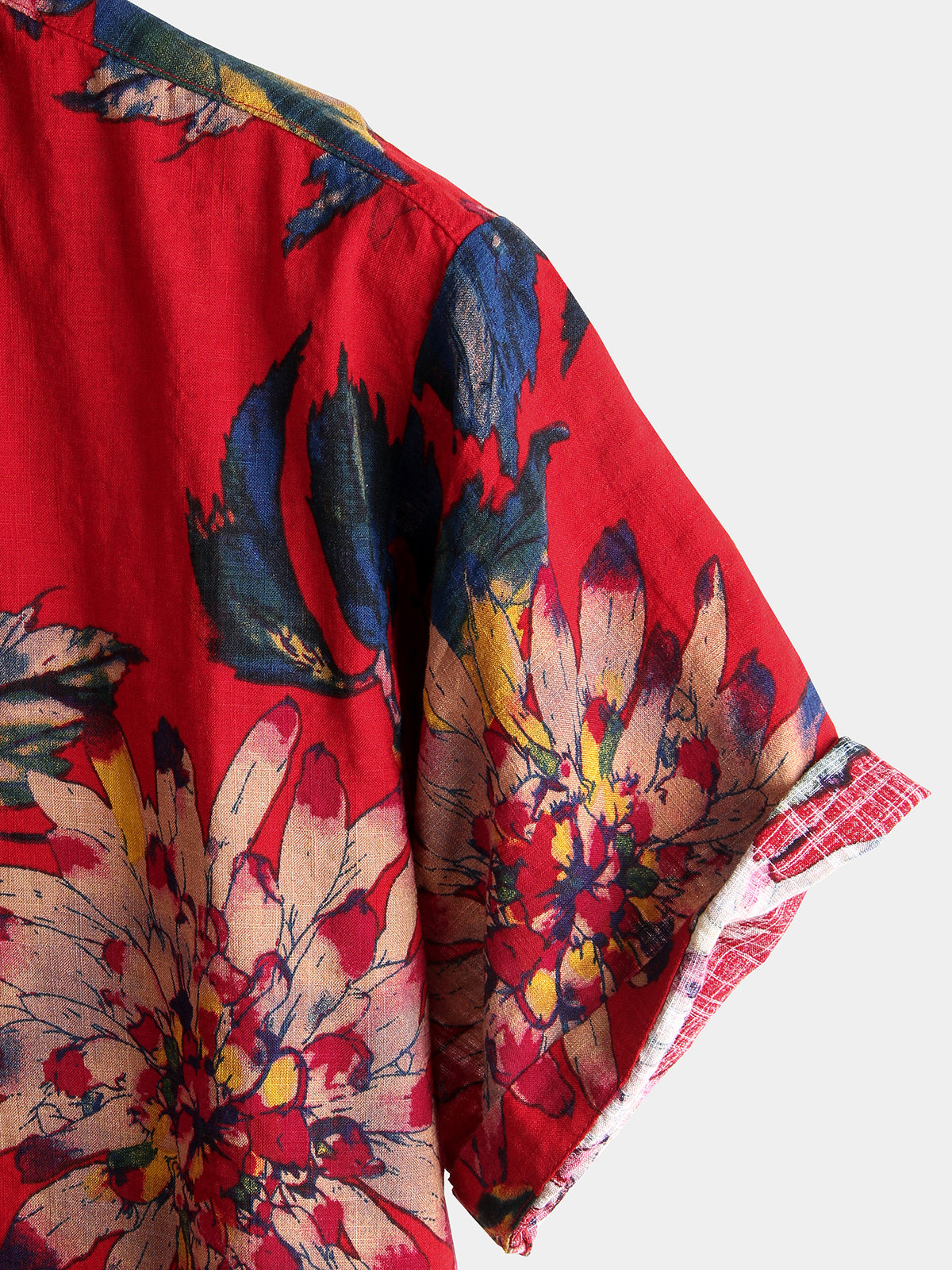 Camisa Red Flower Tropical Hawaii de algodón de manga corta para hombre