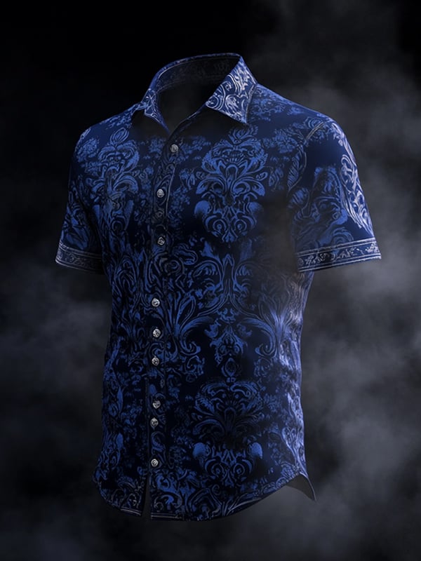 Camisa vintage Dark Baroque estampado de manga corta para hombre