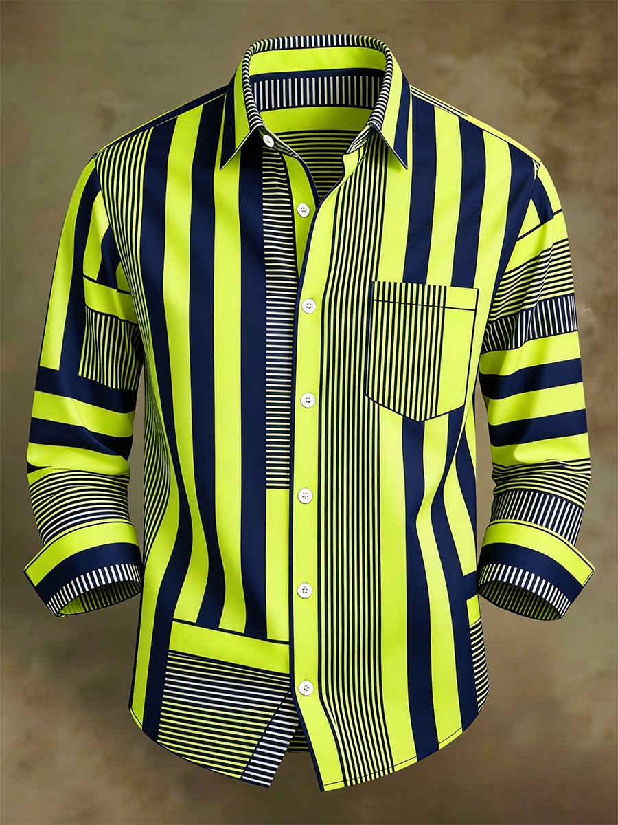Camisa retro ejecutivo Bag House Geometric de manga larga para hombre