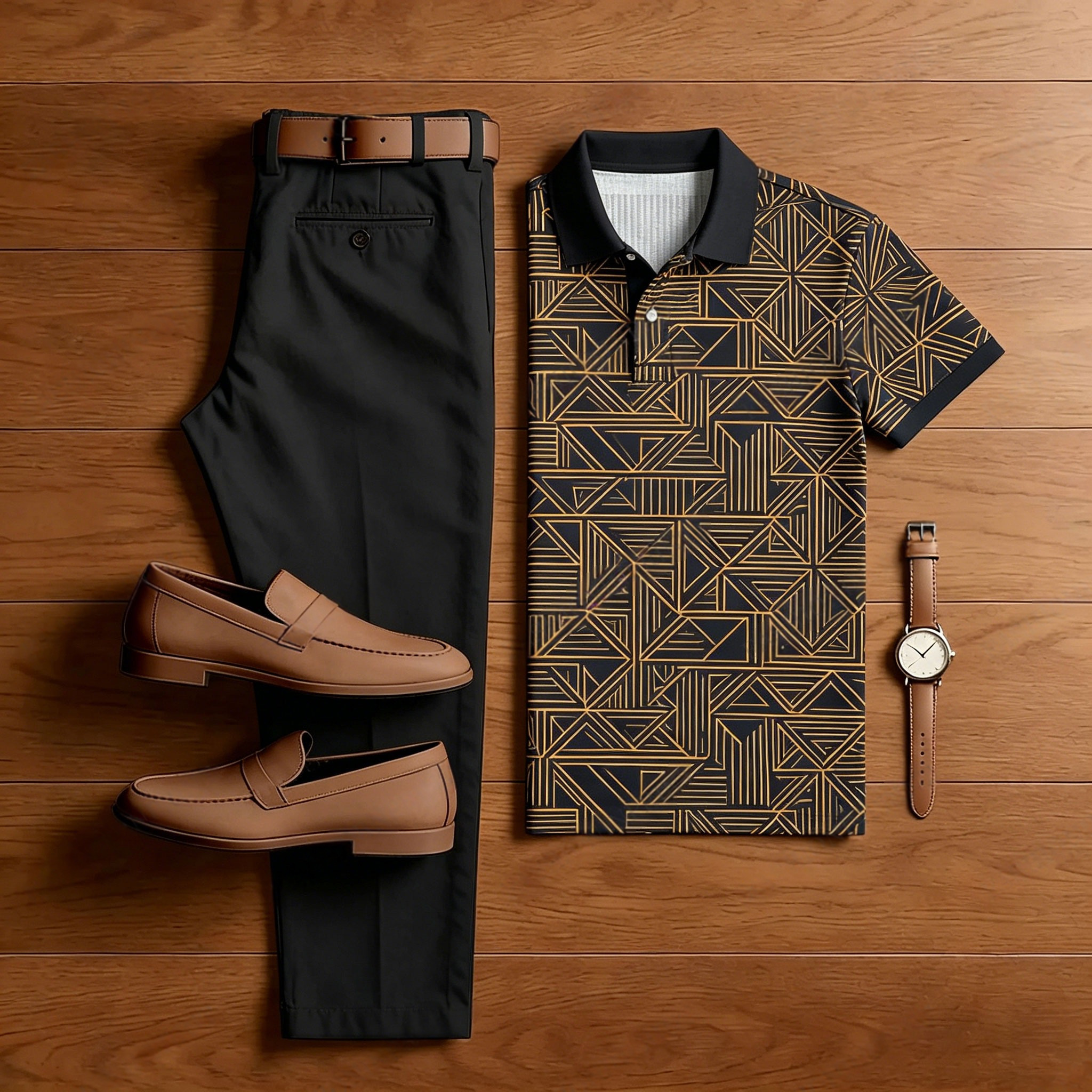 Conjunto de dos piezas casual estampado camisa polo And pantalón para hombre