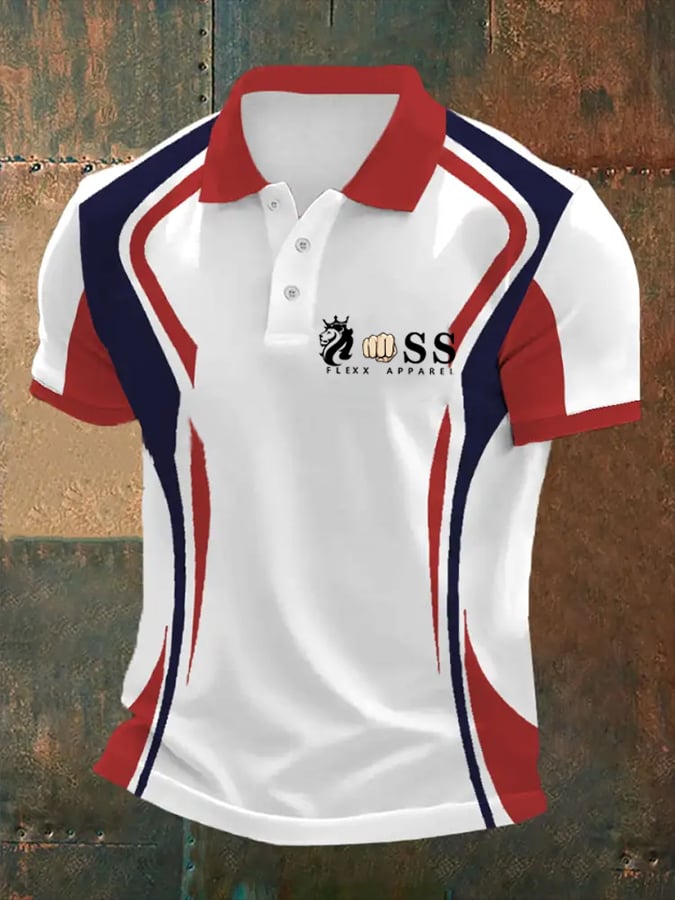 Camisa polo retro Letter estampado casual para hombre