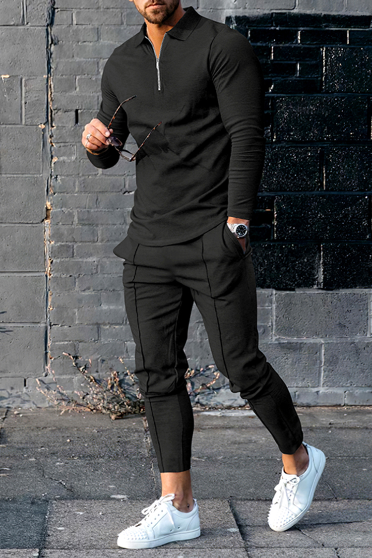Conjunto de dos piezas casual Black camisa polo And pantalón