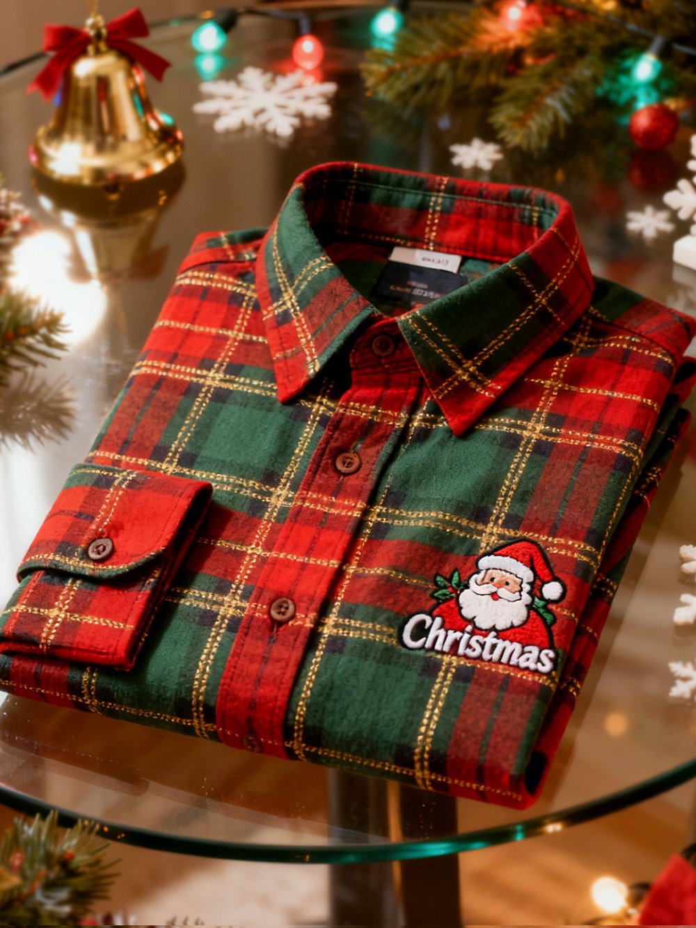 Camisa retro Christmas a cuadros diseño de manga larga para hombre