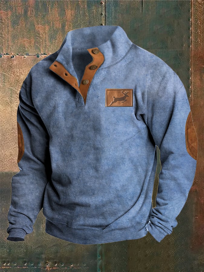 Sudadera Western Style estampado Stand cuello Button para hombre