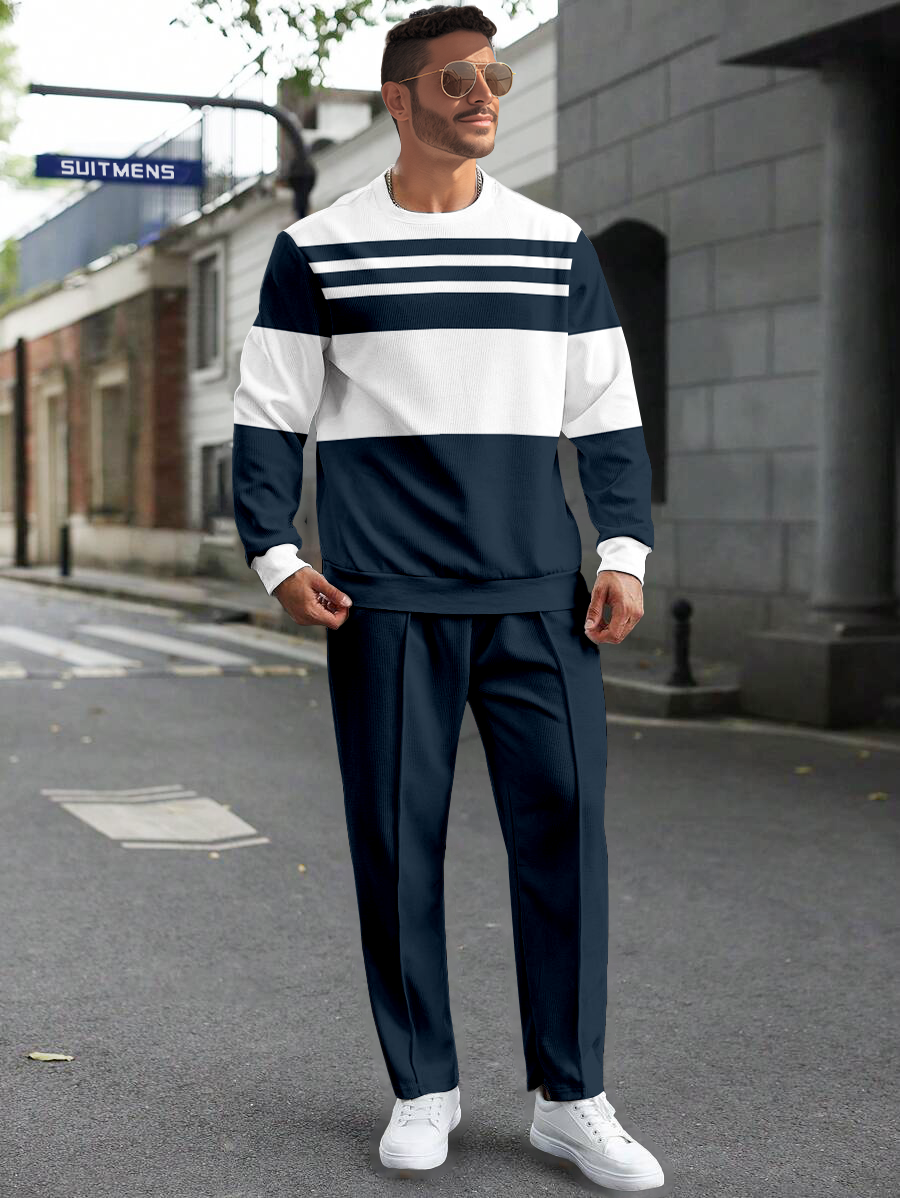 Colorblock Round Neck casual Sports Set 050 para hombre