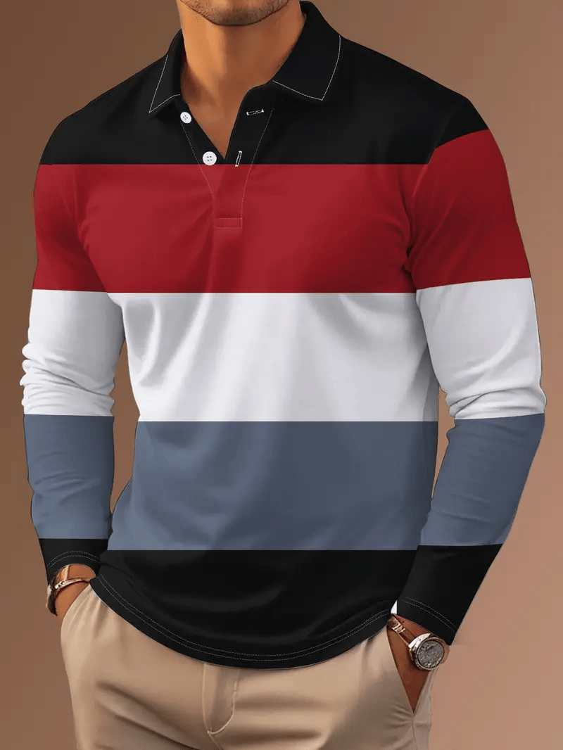 Ejecutivo casual a rayas de manga larga Polo para hombre