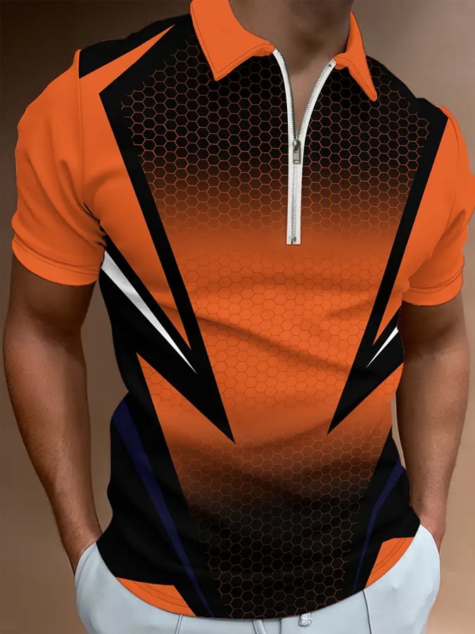 Camisa polo casual en bloques de color con cierre para hombre