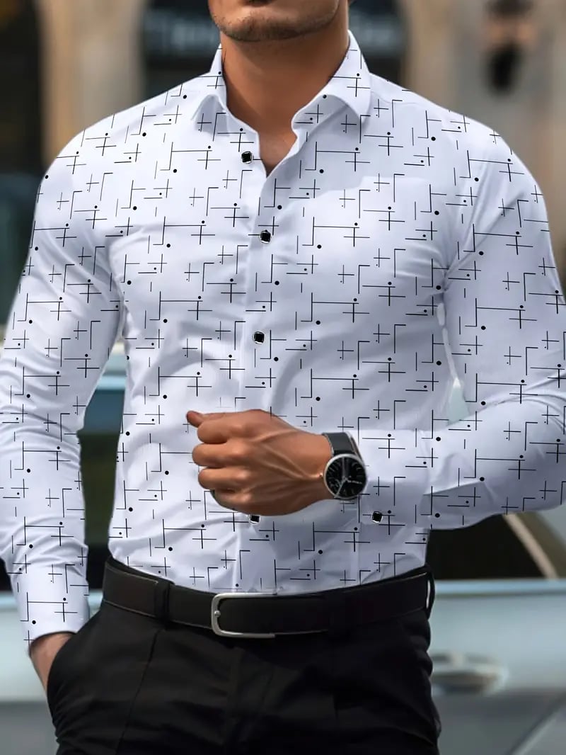 Camisa Street Style ejecutivo casual estampado de manga larga para hombre