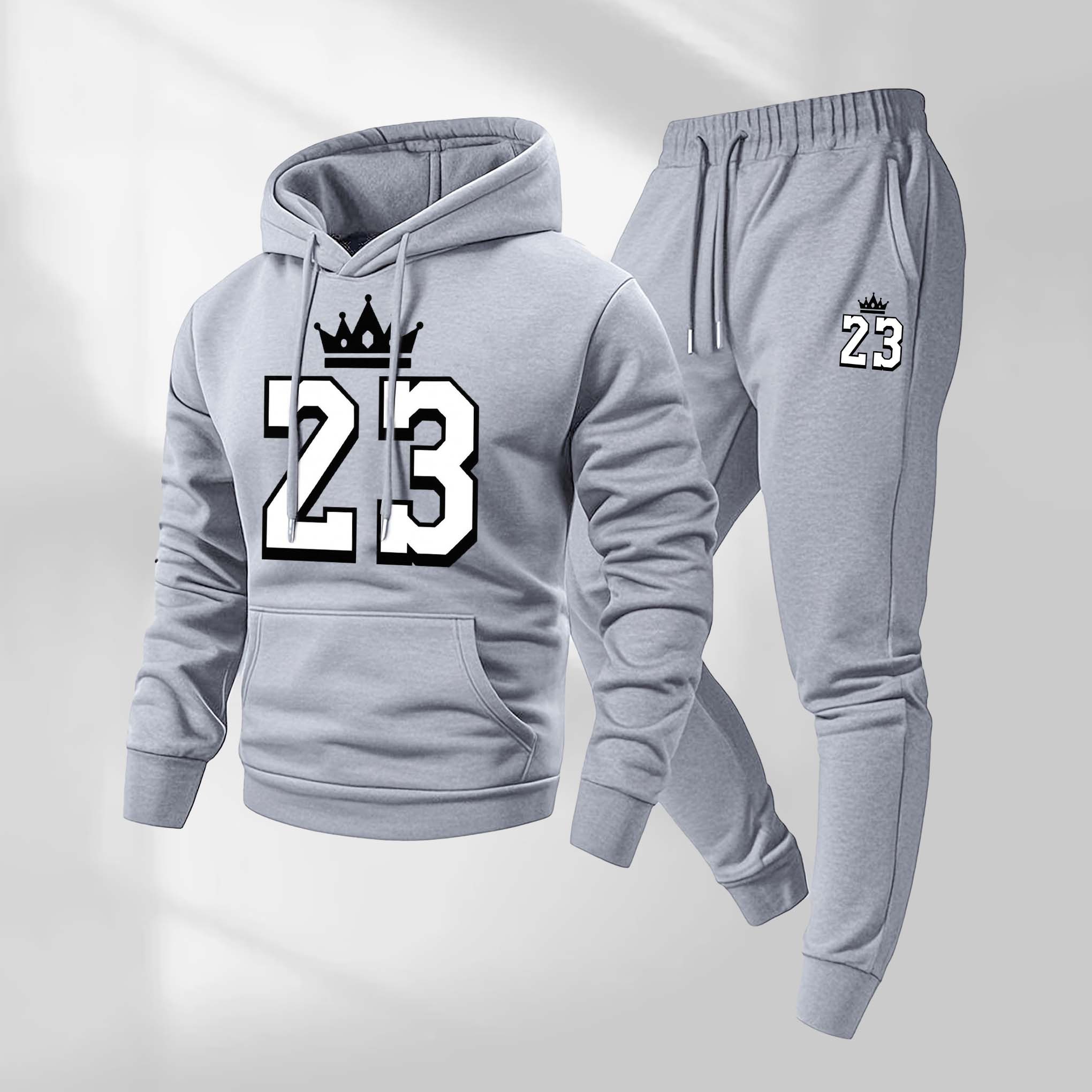 Sudadera retro Basketball 23 King diseñoed con gorrasucha And Drawstring Track pantalón Set, casual Athletic de manga larga Hooded chaqueta And pantalón, Suitable For Fall And Winter, Street Style sudadera con gorrasucha Set, Everyday Wear, Indoor And para exterior Sportswear para hombre