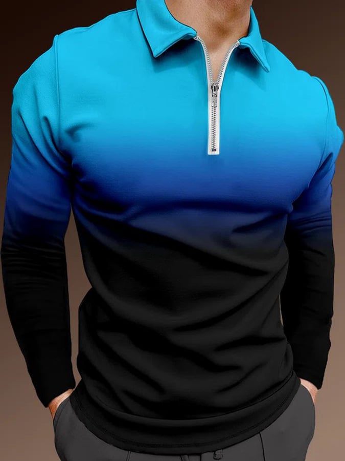 Camisa polo casual de moda degradado estampado de manga larga