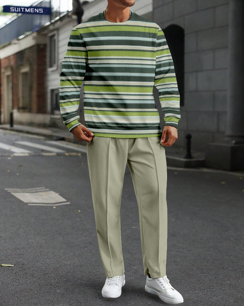 Colorblock Round Neck casual Sports Set 065 para hombre