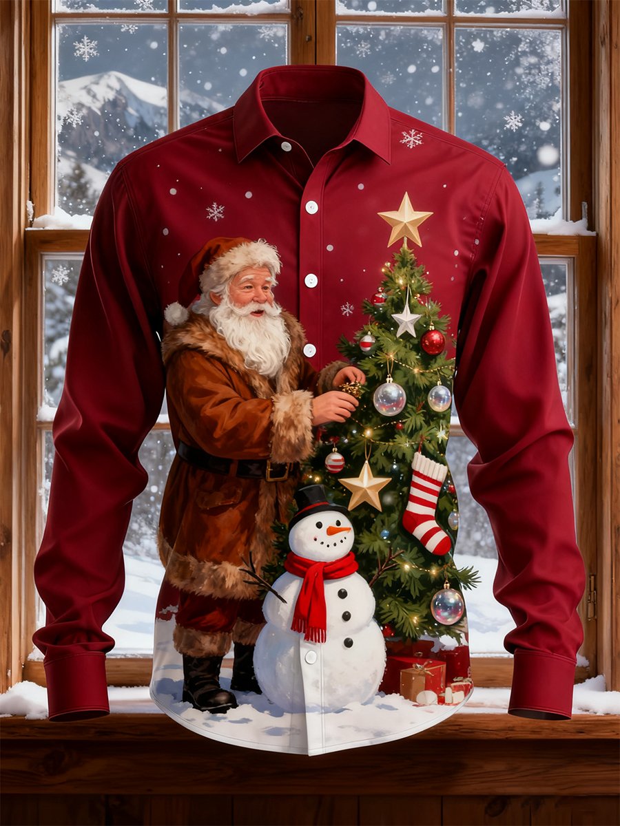Camisa vintage Christmas Art de manga larga para hombre
