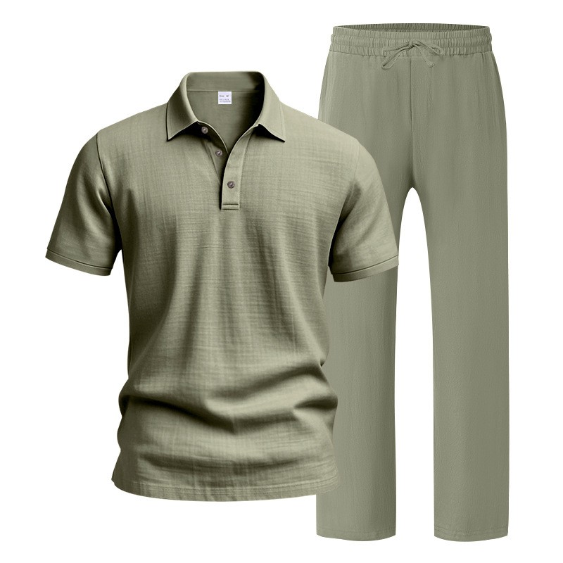 Conjunto de dos piezas de lino Beach , casual de manga corta con botones camisa and holgado Long pantalón Set, Lightweight transpirable Summer Outfit, Relaxed Fit Drawstring Loungewear for Vacation Travel Resort para uso diario Wear Comfortable elegante para hombre